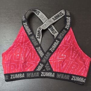 Zumba Fitness Racerback Vibrant Red Sports Bra with Black Straps Small